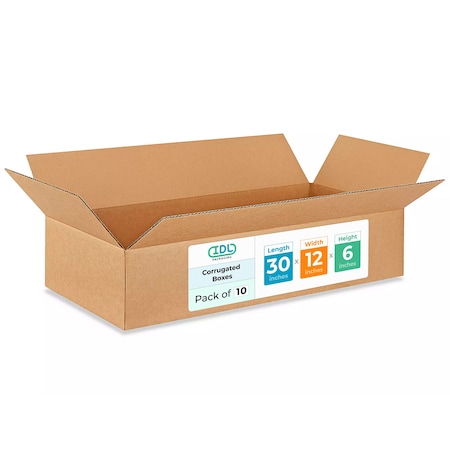 Idl Packaging 30 in x 12 in x 6 in Shipping Box, Kraft, Corrugate, Single Wall, 200#, 10 PK B-30126-10